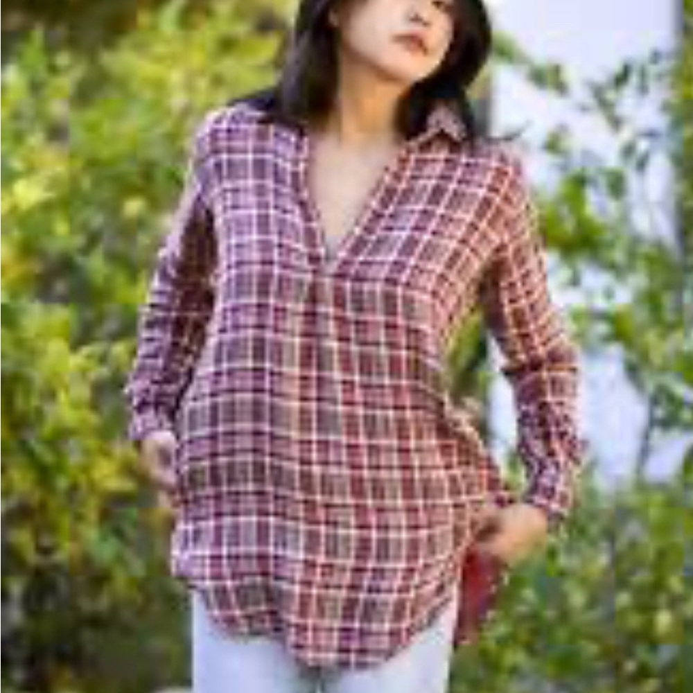 Dolma Jemima red Plaid Button-Up Women's Top pockets NWT